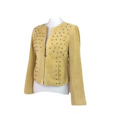 Vtg Jerry Lewis Yellow Suede Leather Studded Zip Front Fully Lined Jacket Xs/s