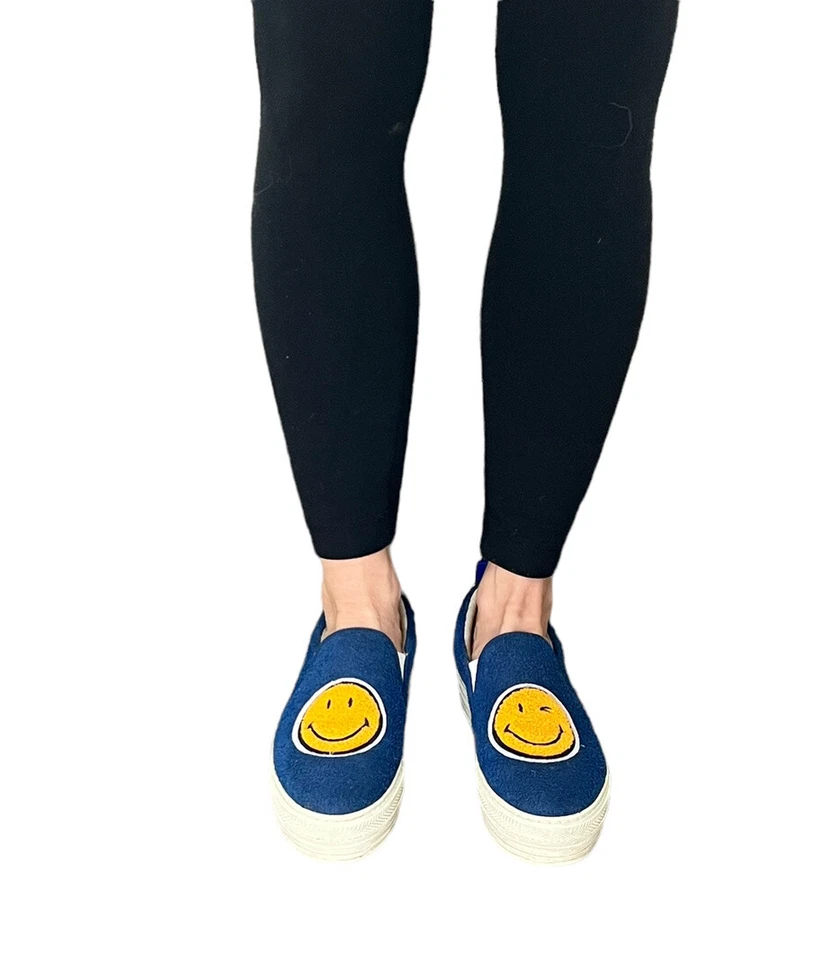 Joshua Sanders 女式运动鞋蓝色笑脸一脚蹬羊毛毛毡鞋 38 美国 8 — 第 4/4 张图片