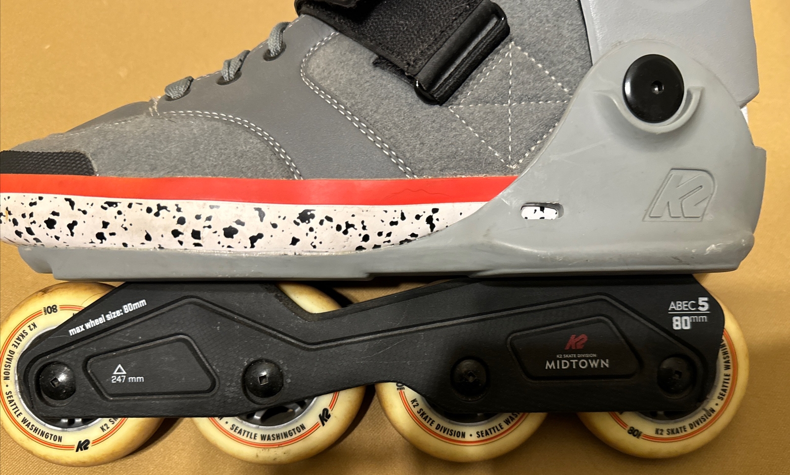 K2 Midtown Inline Skates Size 12.5 US Gray Freestyle Rollerblades 80mm