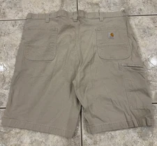 Mens 42 CARHARTT Beige Tan Canvas Work Utility Shorts Relaxed Fit 10" 102514-232