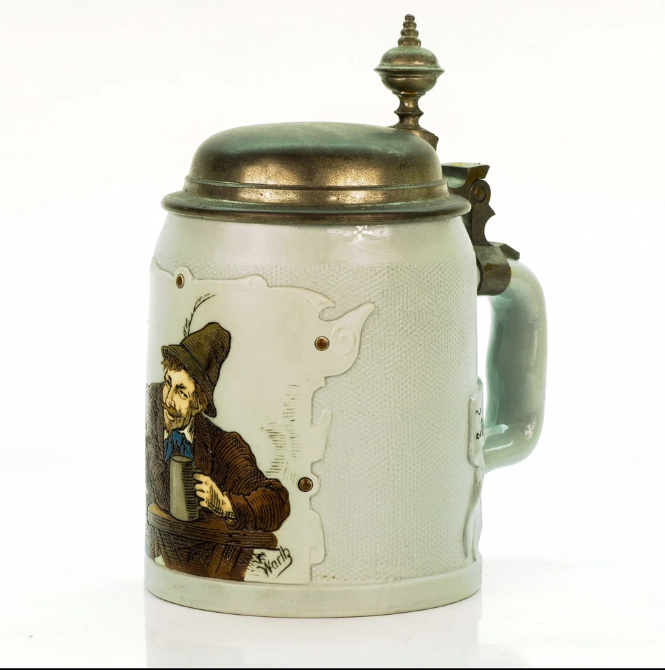 Taza Mettlach antigua grabada alemana con tapa Beer Stein - Mountain Dweller #1533 Foto 2 de 4