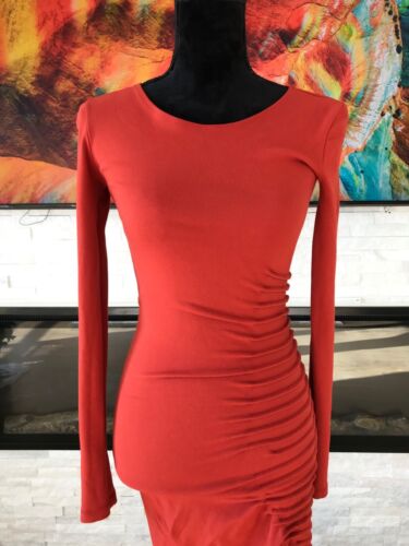 $425 KIMBERLY OVITZ DAICHI DRESS KNEE LENGTH BODYCON ORANGE RED RUST  M 4 - Picture 1 of 12