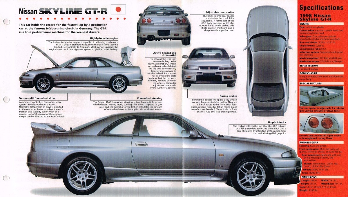 1997 / 1998 NISSAN SKYLINE GT-R Spec Sheet / Brochure, GTR | eBay