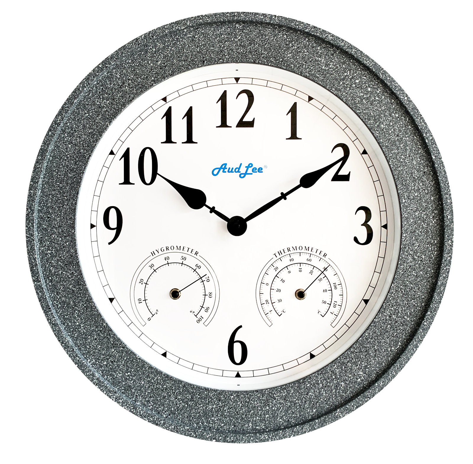 50cm Indoor/Outdoor Faux Concrete Wall Clock, with Thermometer and Hygrometer