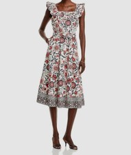 T Tahari Women's White Ruffle Trim Midi Dress Size 6