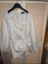 PrettyLittleThing White sweetheart neckline ruched shirt dress