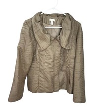 Chico's Women's Lined Full Zip Jacket Blazer Brown 2 Medium