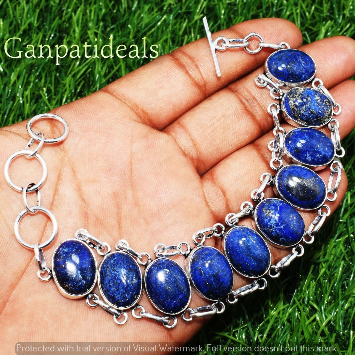 Sterling Silver Bracelet with Coral and Lapis Lazuli Gemstones | Exotic  India Art