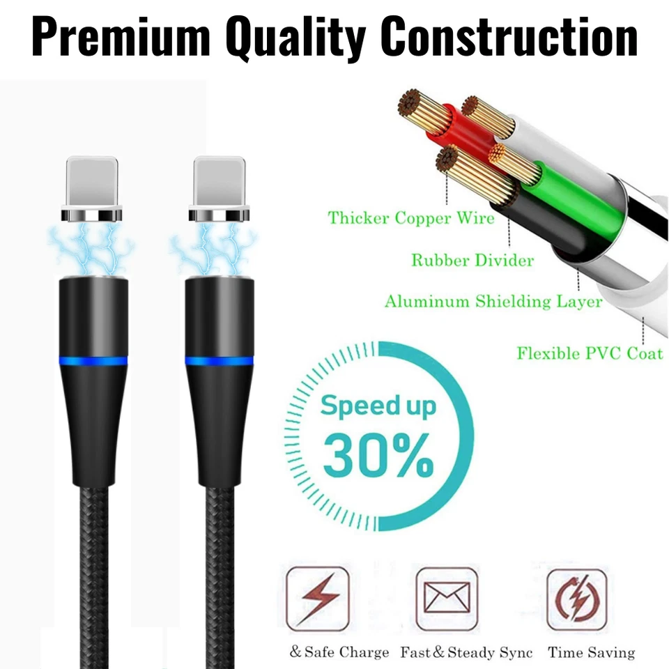Cable magnético USB carga rápida cargador sincronización para iPhone 14 13 12 11 8 7 6 XR SE Foto 4 de 4