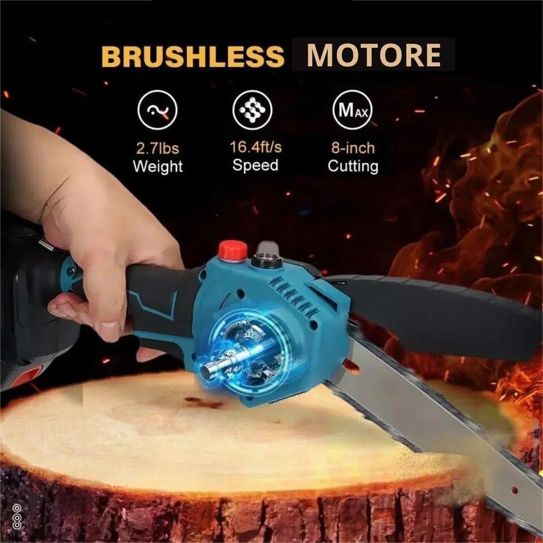 MINI MOTOSEGA BATTERIA 48V LAMA 6/8 POLLICI ELETTROSEGA ELETTRICA - Foto 5