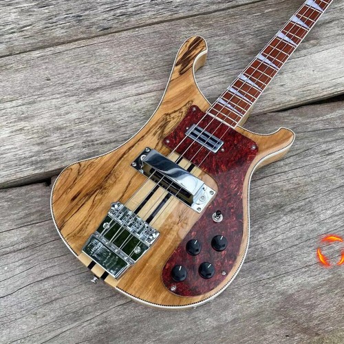 Handmade Glossy Log Color Electric Bass Guitar Basswood Body Maple Neck 4 String