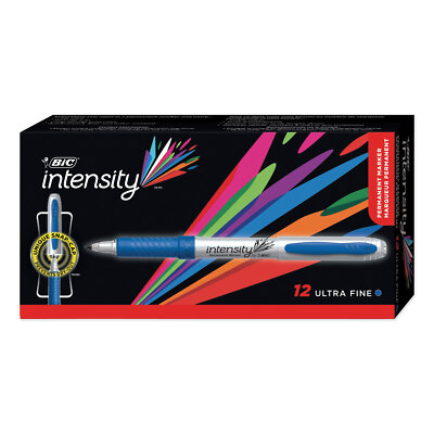 Bic Intensity Ultra Permanent Marker Extra-Fine Needle Tip Deep Sea Blue Dozen
