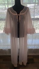 Vtg Beautiful TOSCA Sheer Chiffon Long Robe Baby Pink Peignoir Lace Fairycore