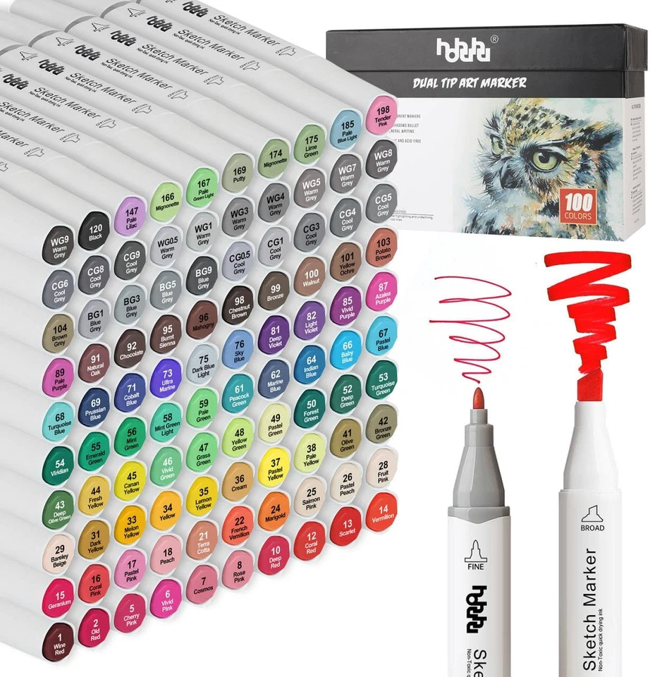 Hhhouu 100 Farben Marker Stifte Set Copic Marker Set Mit Doppelter Spitzen Für S - Bild 3 von 4