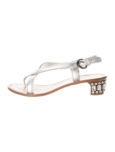 Miu Miu Embellished Crystal Heel Metallic Silver … - image 1