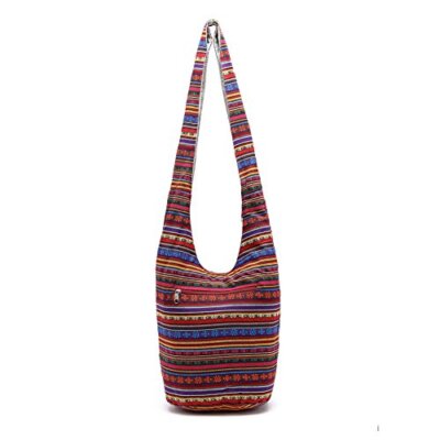 KARRESLY Bohemian Cotton Hippie Crossbody Bag Hobo Sling Bag Handmade Red