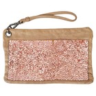 Witchery Leather Handbag Wrist Purse Zipped Pouch With Sequin