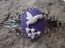 WHITE ON PURPLE HUMMINGBIRD CAMEO SILVER FILIGREE BARRETTE - BRIDAL -WEDDING