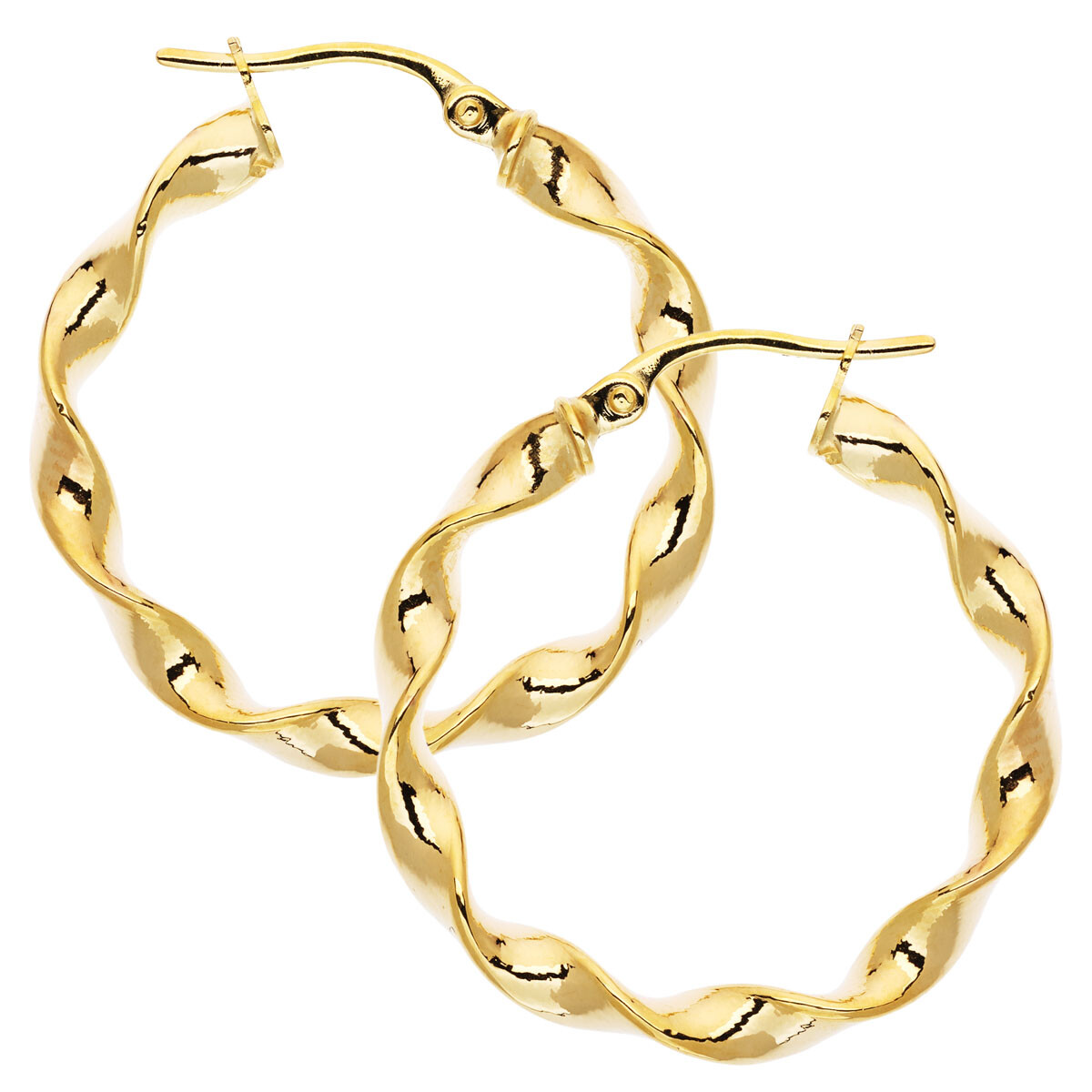 9CT GOLD ON STERLING SILVER 17MM HOOP EARRINGS ROUND CANDY RIBBON