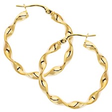 CREOLEN 9 KARAT GOLD AUF STERLINGSILBER 25 MM RUND CANDY BAND GEDREHTE SCHLAUFEN