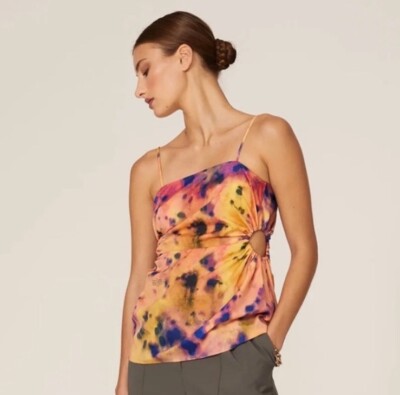 Rokh Multicolored Gathered Waist Tank Top Size 36 US 4/6 XS Tie Dye Orange $300