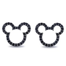 Argent Sterling 0.38Ct Simulé Diamant Noir Minnie Micky Mouse Clou Boucles
