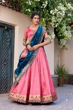 Indian Style Light Pink Jacquard Silk Lehenga Choli With Dupatta For Festival