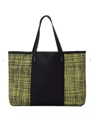 FRENCH CONNECTION Französische Verbindung strukturierter Karodruck Einkaufstasche, Schwefel/Schwarz,