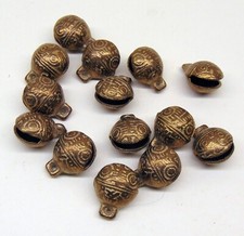 25 Solid BRASS BELLS Embossed Design ~ Tibetan style  20mm 1" high x  7/8" wide
