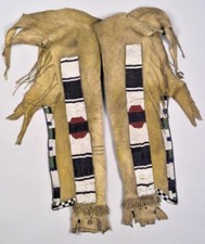 Men's Old American Style Brown Buckskin Suede Leather Wool Beaded Legging BLG109