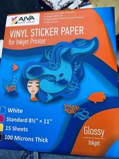 Printable Vinyl Sticker Paper Waterproof Decal Paper Inkjet Printer 15 Sheet NEW