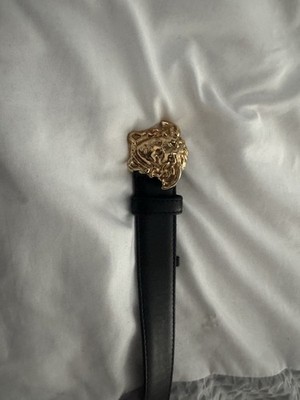 Versace La Medusa Greca Buckle Adjustable Leather Size 46 Belt for Men - Black