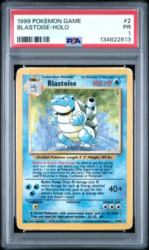 PSA 1 PR 1999 Base Set Blastoise 2/102 Holo Foil Pokemon WOTC Unlimited Rare