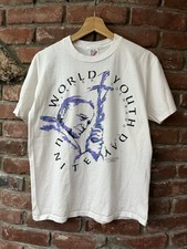 Vintage 90s Pope John Paul II World Youth Day Art Tee Shirt M Made In USA