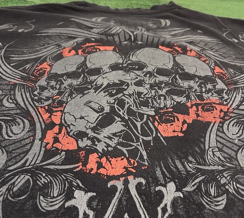 Vintage Y2K Avirex Black Skull Roses Grunge Thermal T-Shirt Size Mens XL