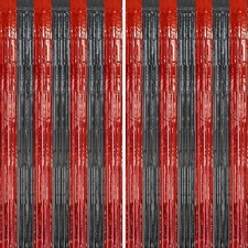 2-Pack 3.3x6.6ft Red  Black Shiny Tinsel Foil Fringe Curtains Backdrop