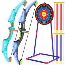 2 Pack Kids Bow and Arrow Set with LED Flash Lights, 14 Suction Cup Arrows an...