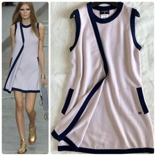 CHANEL 15S Cashmere CC Logo Sleeveless Knit Dress Size 46 Light Pink Made in UK