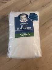 Gerber Organic White Prefold Cloth Diapers w/ Absorbent Padding - 10-Pack