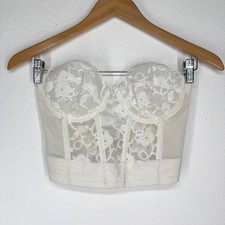 Vintage White Lace Bustier Crop Top Corset 34C Boned Bride Coquette Festival
