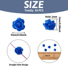 50Pcs Blue Resin Rose Flower Beads 9x7mm - Flatback Opaque Loose Spacer for D...