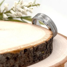 7mm Silver Tungsten Christmas Gifts Unisex Ring Groove Brushed Stepped Edge Band