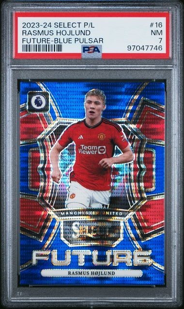 2023 Select Premier League Rasmus Hojlund Future BLUE PULSAR #16 PSA 7 NM