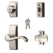 GL Door Lever Set with Keyed Deadbolt Lock for Storm and Screen Doors, Satin ...