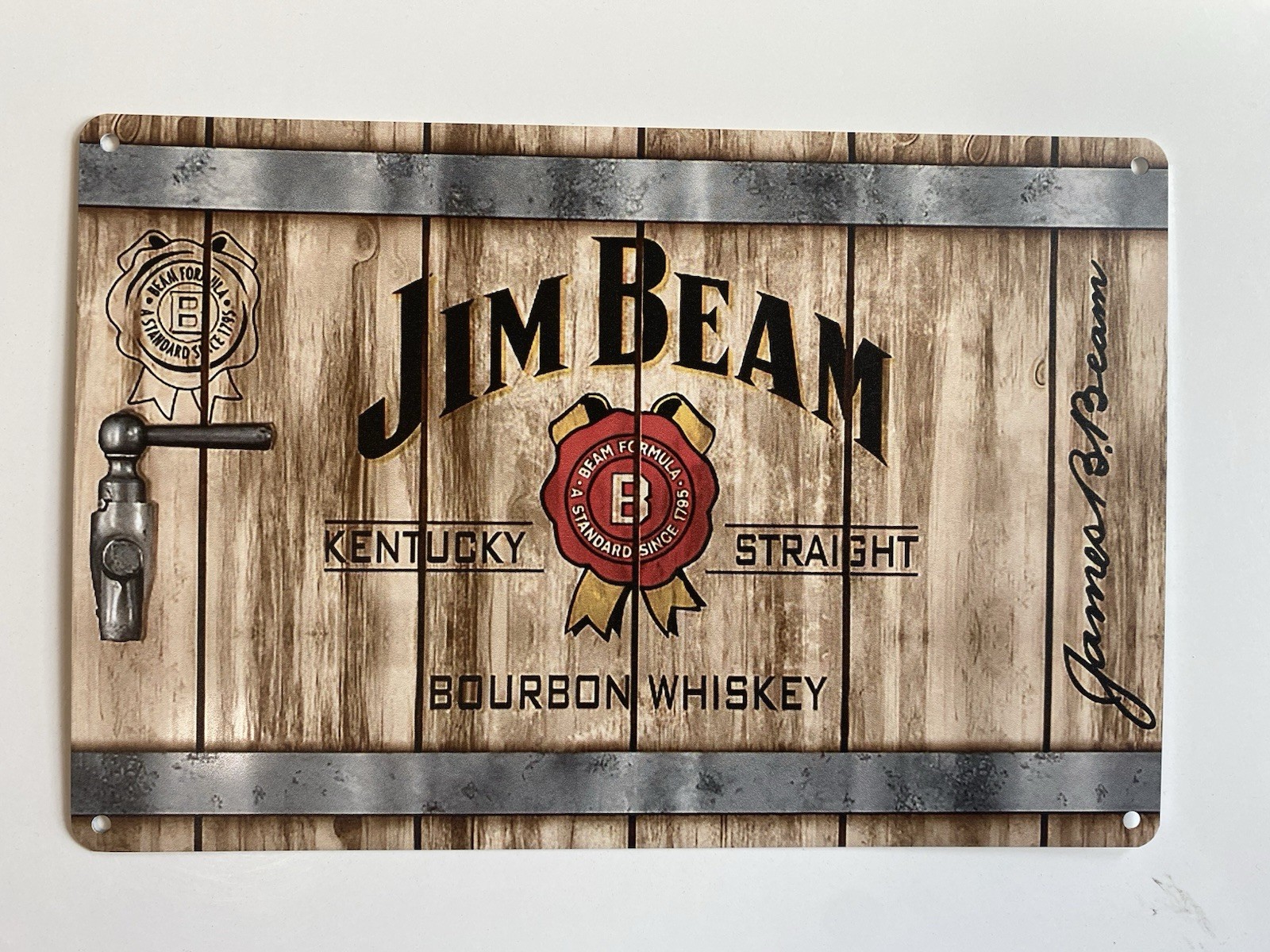 Jim Beam Kentucky Bourbon Whiskey Sign - Metal - Barrel