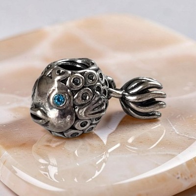 Pandora SS Splish- Splash Fish Charm With Blue Topaz Eyes #791108TPP (4509)