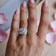 Toi Et Moi Wedding Ring Emerald Diamond 14K White Gold IGI 5 Ct Lab Created