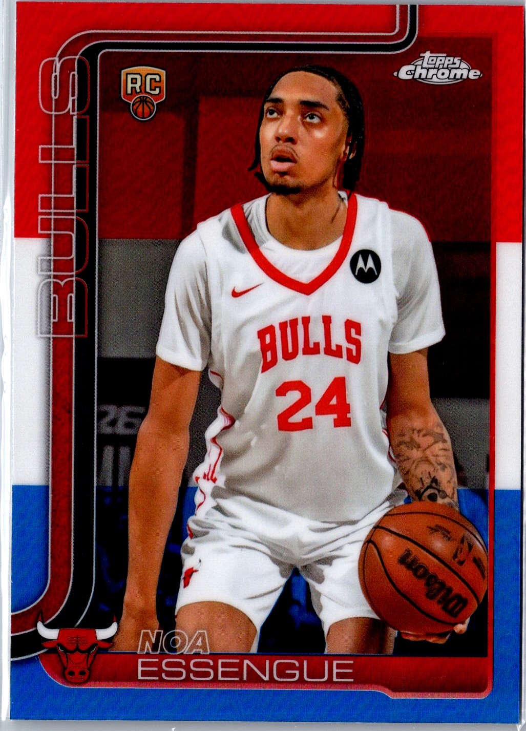 2025-26 Topps Chrome #262 Noa Essengue RC Red White and Blue Refractor