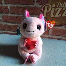 TY Beanie Bellies Axolotl With Heart, Locky. 
