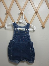 Vintage Denim Short Overalls With Red Stitching Valentines Infant Size 3-6 Month